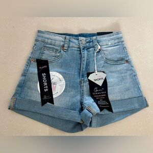 Glam Fade High Waist Denim Shorts - Blue